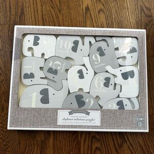 Pottery Barn Kids Gray Elephant Milestone Puzzle, NWT
